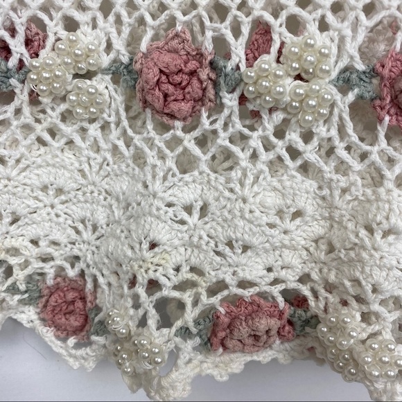 VINTAGE Crocheted Flower Embellished VNeck Sweater - Picture 7 of 10